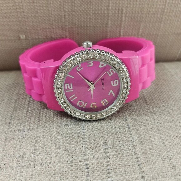 Accutime Women Wristwatch Pink Rubber Cuff Band Quartz Analog Wrist Watch - Picture 7 of 10